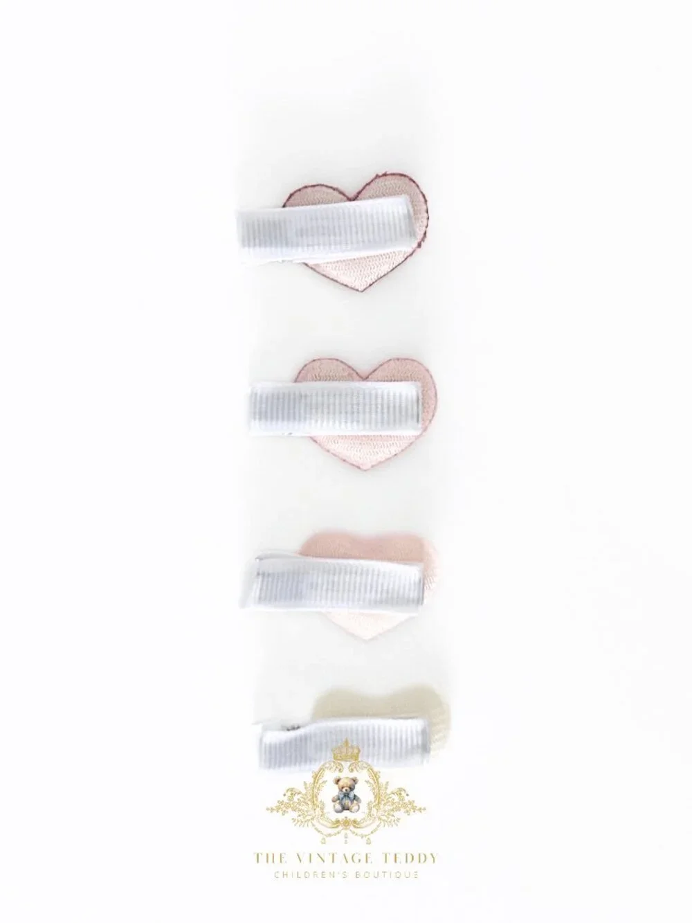 NWT Adorable Girls Hair Clips Fabric Plush Hearts Red Pink White Set of 4, Small